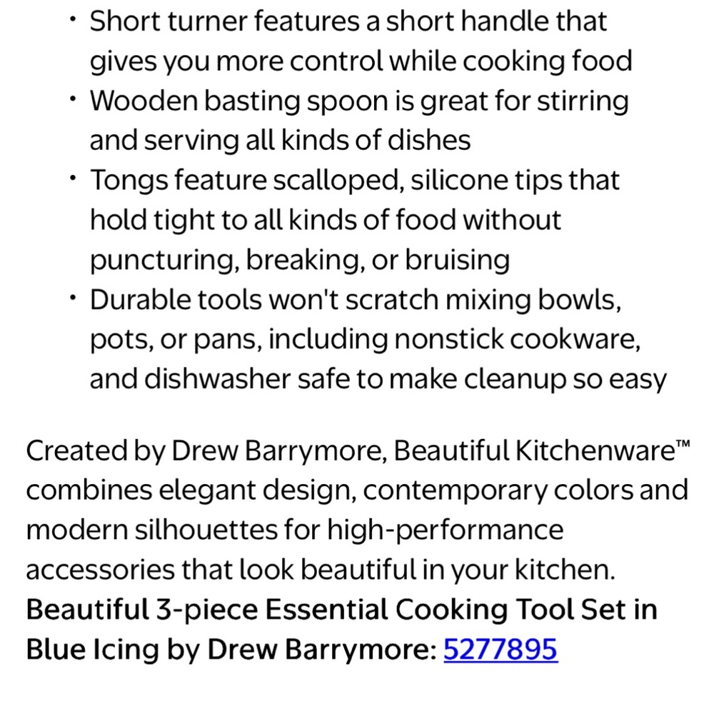 Drew Barrymore Beautiful 3 Piece Blue Icing Cooking Set - Picture 4 of 15